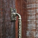 Ver imagem 5 de Puxador Duplo Atlas 330mm Bronze Antigo Porta Pivotante Correr Passagem Madeira Vidro Rústico