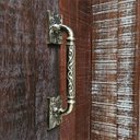 Ver imagem 4 de Puxador Duplo Atlas 330mm Bronze Antigo Porta Pivotante Correr Passagem Madeira Vidro Rústico