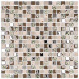 Kit Pastilha de Marmore e Inox com 11 Placas de 30cm x 30cm Rende 1m² Glass Mosaic  - 1