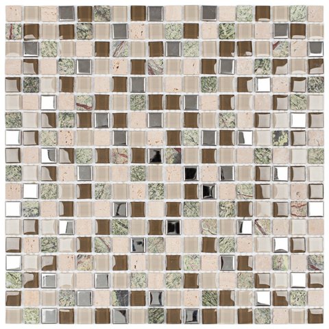 Pastilha de Marmore e Inox de 30cm X 30cm Rende  Glass Mosaic