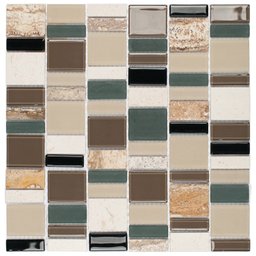 Kit Pastilha de Marmore e Inox com 11 Placas de 30cm X 30cm Rende 1m² Glass Mosaic - 1