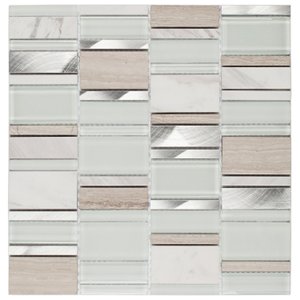 Kit Pastilha de Marmore e Inox com 11 Placas de 30cm X 30cm Rende 1m² Glass Mosaic