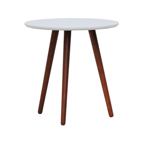 Tripé Mesa Lateral Tampo MDF e Pés Madeira Eucalipto Maciço - Amêndoa Branco