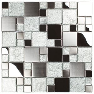 Pastilha de Aço Inox e Vidro 29,8x29,8cm Glass Mosaic