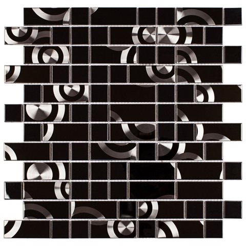 Pastilha de Vidro e Inox com 12 Placas de 28cm x 28cm Rende Glass Mosaic Preto/Escovado