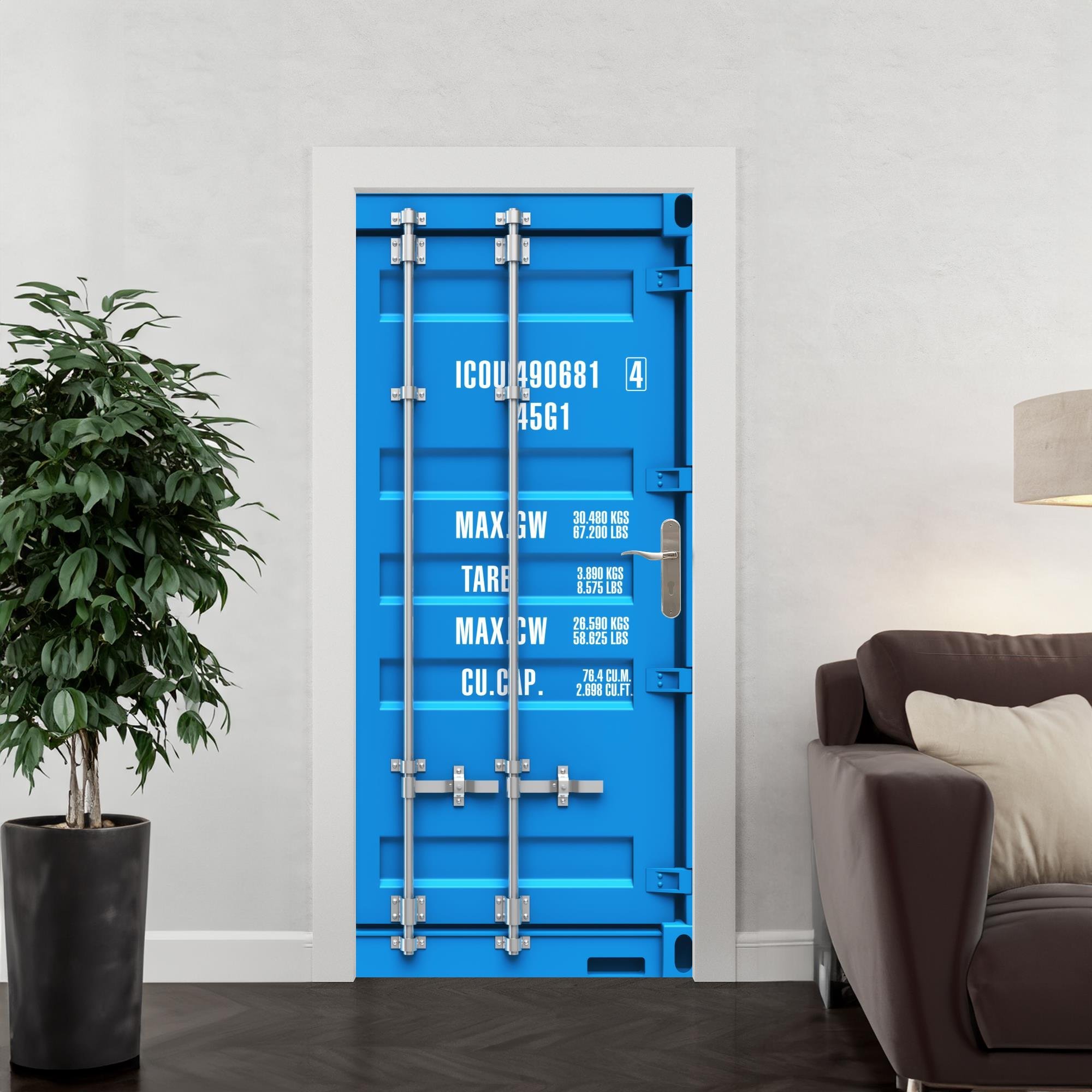 Adesivo Decorativo Porta Container Azul Importação Criativo - 3