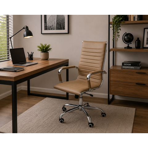 Cadeira Eames Esteirinha Presidente Escritório Boston Eames Alta - Bege