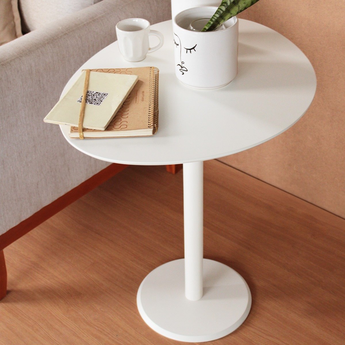 Mesa Lateral Monopé Design Orgânico 50x64cm - Off White - 3