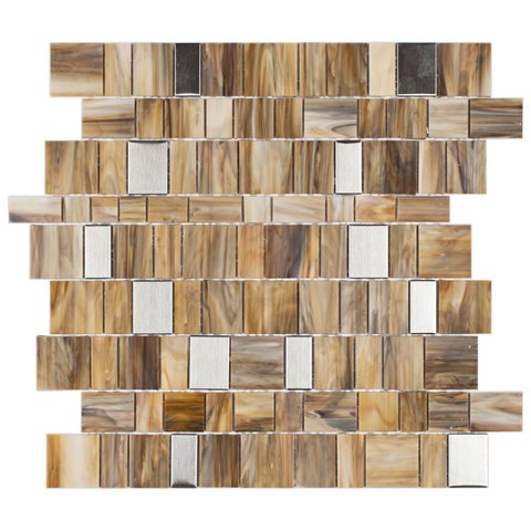Pastilha de Vidro Mesclada de 26cm x 31cm Rende Glass Mosaic Bege