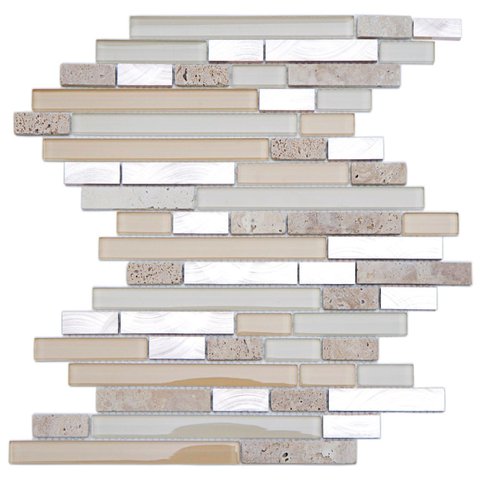 Pastilha de Vidro Marmore de 30cm x 30cm Rende Glass Mosaic Bege/Metal