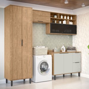 Lavanderia Completa Toscana 6 Portas 3 Gavetas 100% Mdf Freijó/off White - Mx Móveis