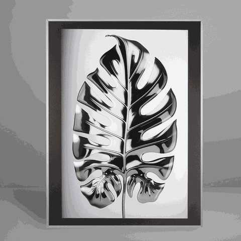 Quadro Decorativo Bw Leaf of Monstera Relevo