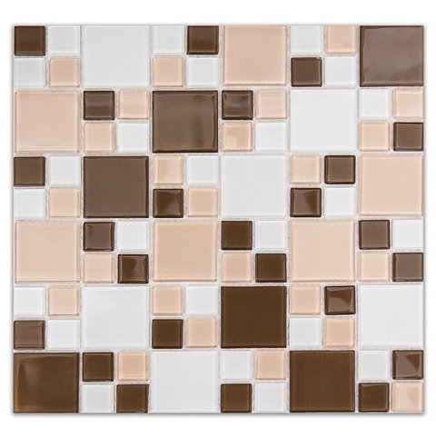 Pastilha de Vidro Cristal de 29cm x 29cm Rende Glass Mosaic Colorido/Branco/Bege/Marrom