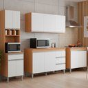 Ver imagem 1 de Conjunto Kit Cozinha Completa Balcão Pia sem Tampo Armário Aéreo Balcão Cooktop e Armário Paneleiro