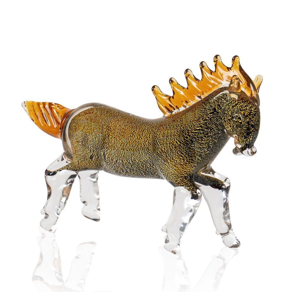 Cavalo Murano Preto com Pó de Ouro 24k