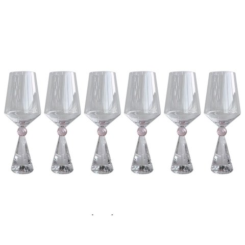 Conjunto 6 Taças Diamond de Vidro com Base de Cristal Rosa 595ml Bj0028 Btc