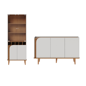 Cristaleira com Buffet Jurerê Detalhes Ripado Off White Matte/ Freijó - Colibri