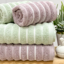 Ver imagem 2 de Jogo de Toalha Ondas 100% Algodão 450g/m² 4 Peças Banho e Rosto Verde e Rosa