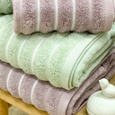 Ver imagem 3 de Jogo de Toalha Ondas 100% Algodão 450g/m² 4 Peças Banho e Rosto Verde e Rosa