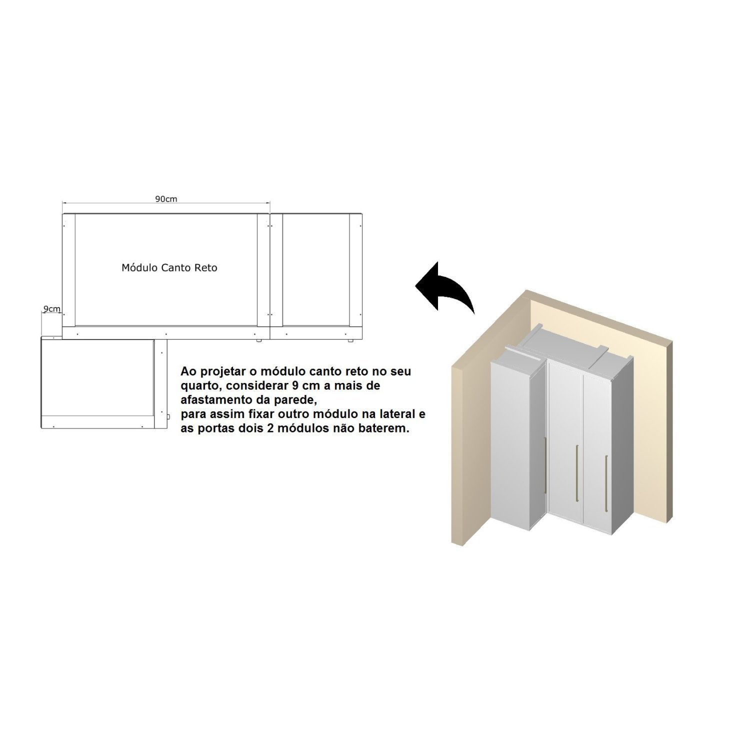 Guarda Roupa Modulado Canto Reto 3 Portas MDF Lótus - 9