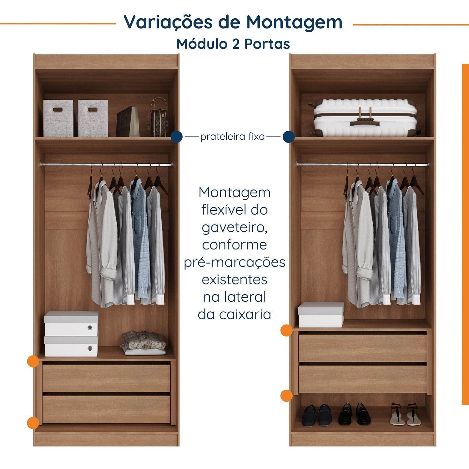 Guarda Roupa Modulado de Canto 10 Portas 5 Peças e 2 Mesas de Cabeceira Hera CabeCasa MadeiraMadeira - 9