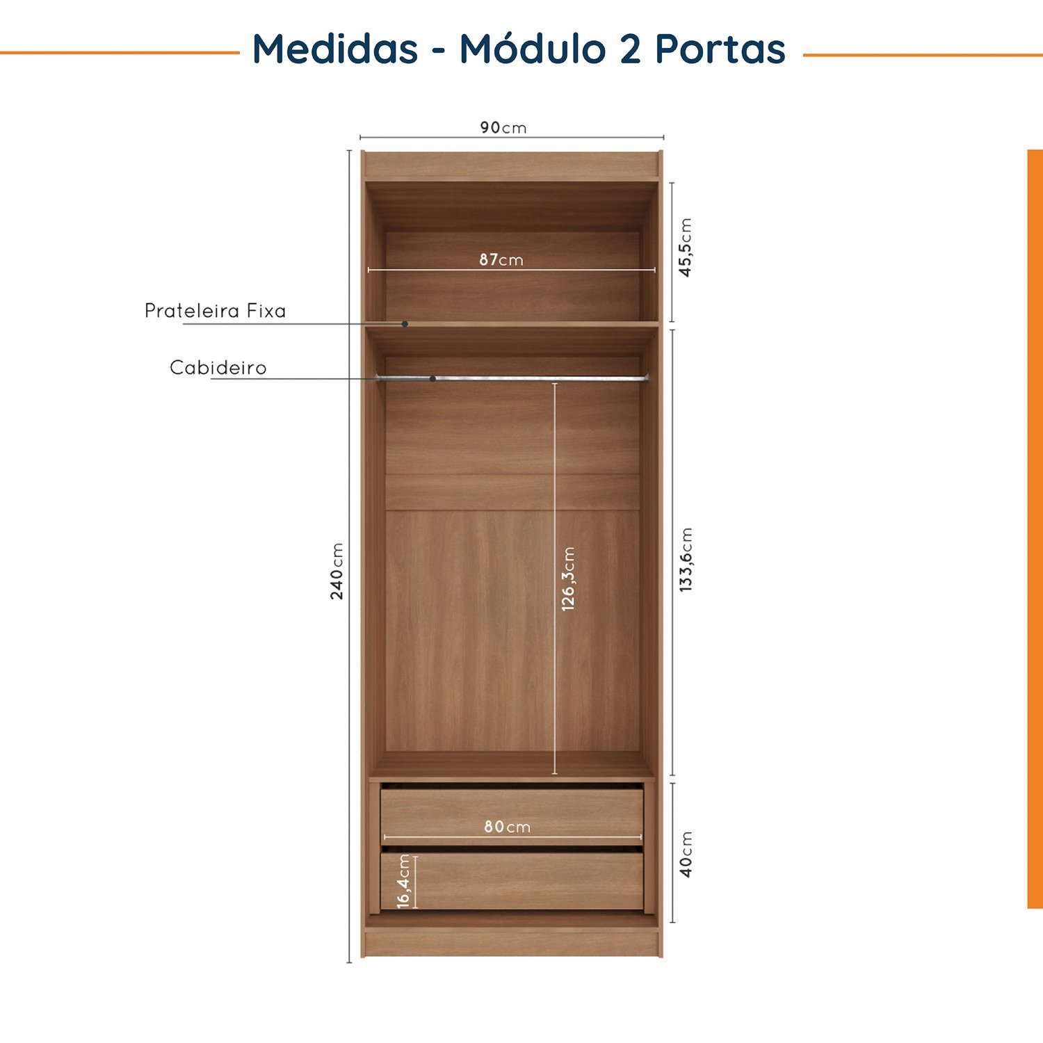 Guarda Roupa Modulado de Canto 10 Portas 5 Peças e 2 Mesas de Cabeceira Hera CabeCasa MadeiraMadeira - 10