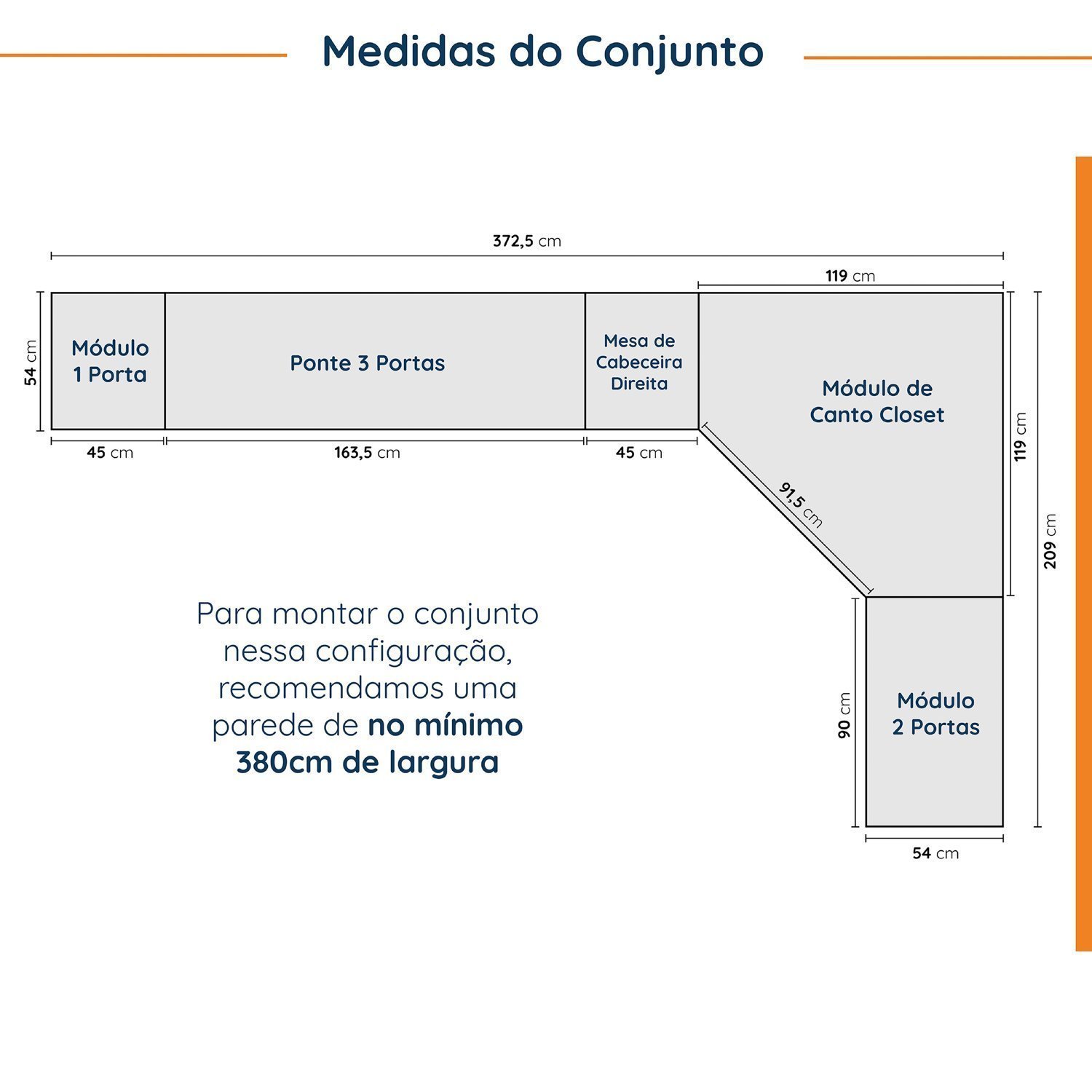 Guarda Roupa Modulado de Canto 10 Portas 5 Peças e 2 Mesas de Cabeceira Hera CabeCasa MadeiraMadeira - 4