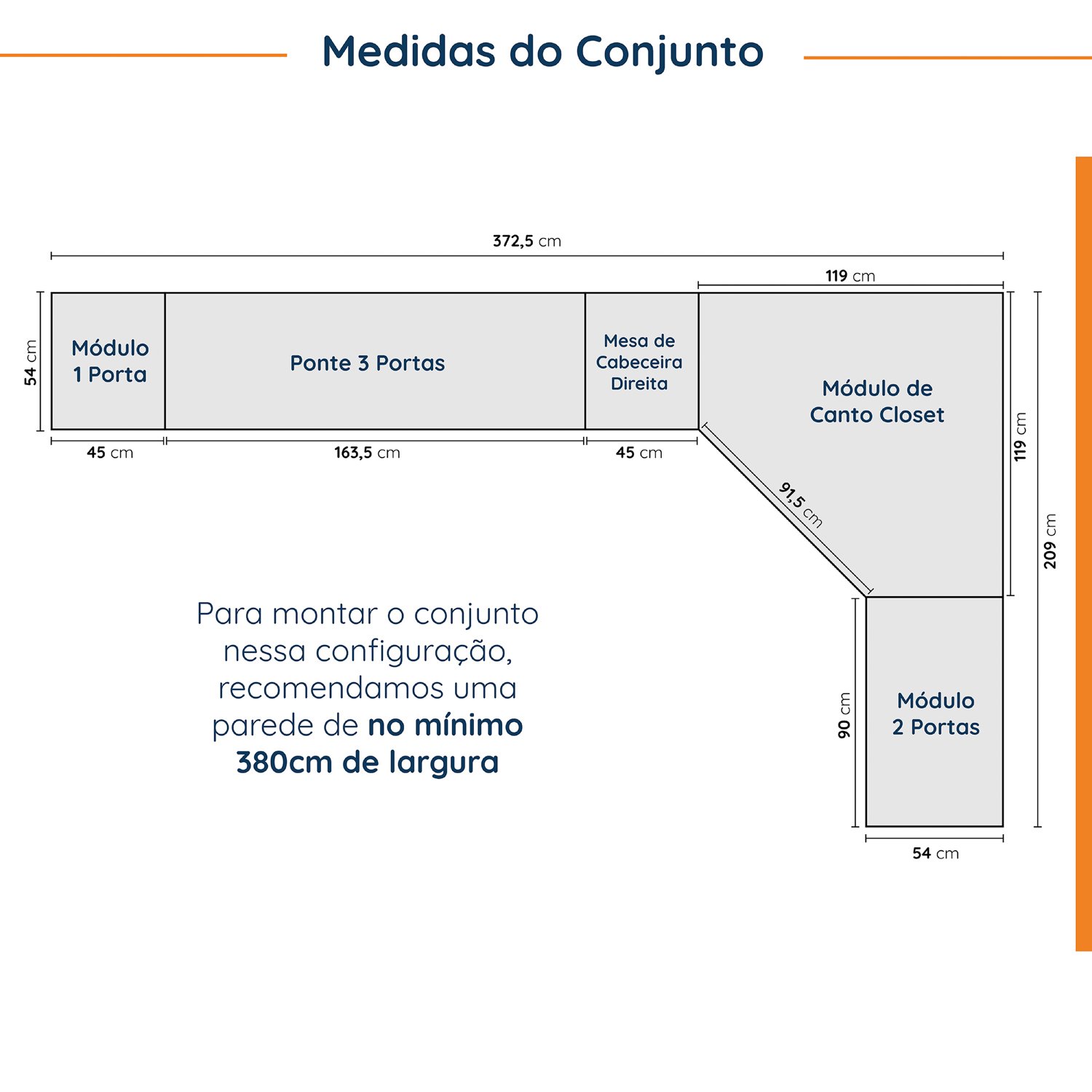 Guarda Roupa Modulado de Canto 10 Portas 5 Peças e 2 Mesas de Cabeceira Hera CabeCasa MadeiraMadeira - 4