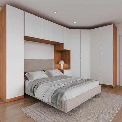 Guarda Roupa Modulado de Canto 10 Portas e 2 Mesas de Cabeceira Hera CabeCasa MadeiraOriginals