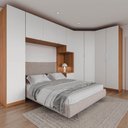 Ver imagem 1 de Guarda Roupa Modulado de Canto 10 Portas e 1 Mesa de Cabeceira Hera CabeCasa MadeiraOriginals Marrom/Louro/Algodão