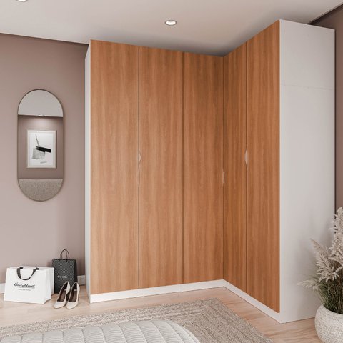 Guarda Roupa Modulado de Canto 5 Portas 3 Peças Hera CabeCasa MadeiraOriginals Branco/Algodão/Louro