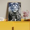 Quadro Decorativo Animais Leão e Seus Filhotes com Moldura e Vidro Dourada - 150x100 Cm - 4