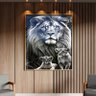 Quadro Decorativo Animais Leão e Seus Filhotes com Moldura e Vidro Dourada - 150x100 Cm - 2