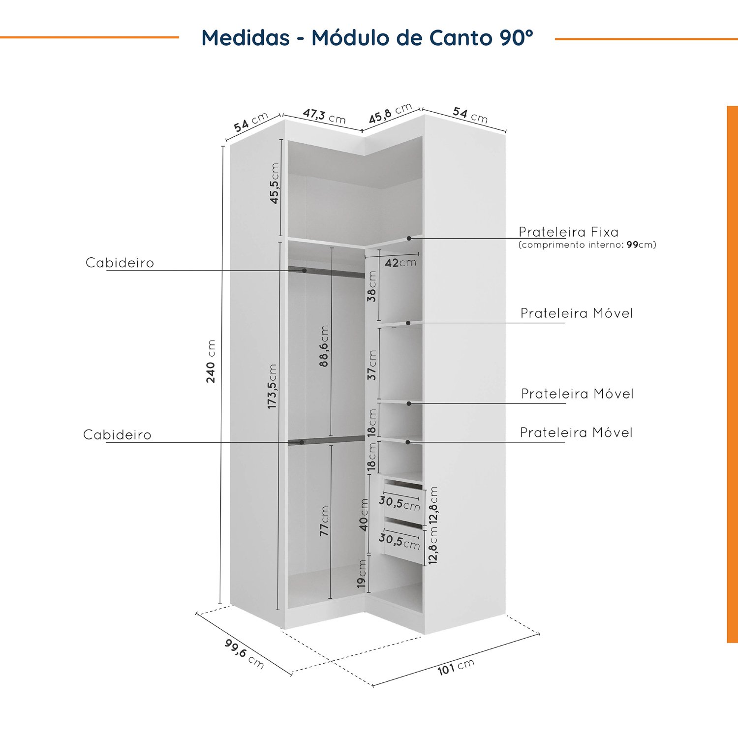 Guarda Roupa Modulado de Canto 5 Portas 3 Peças Hera CabeCasa MadeiraMadeira - 12