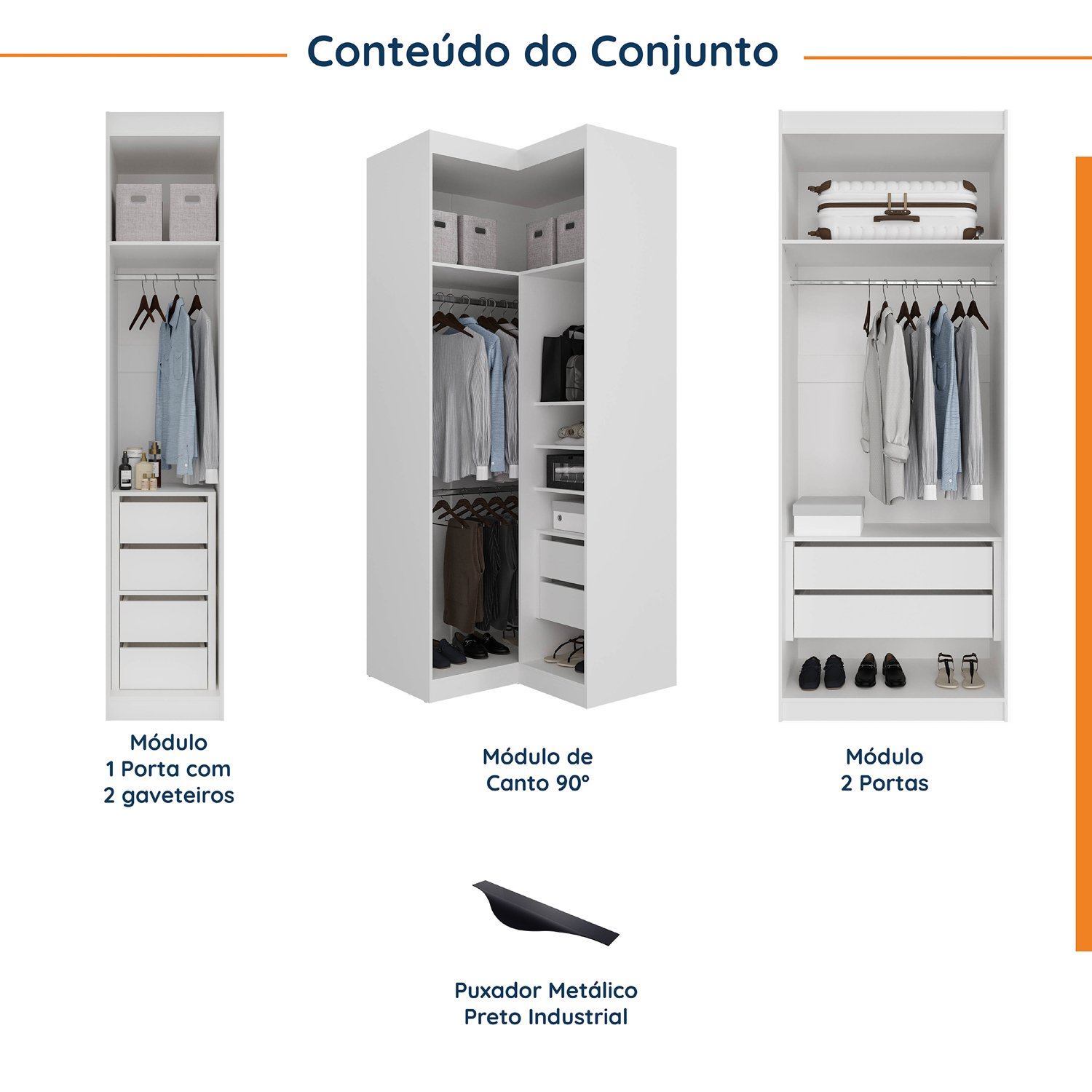 Guarda Roupa Modulado de Canto 5 Portas 3 Peças Hera CabeCasa MadeiraMadeira - 3