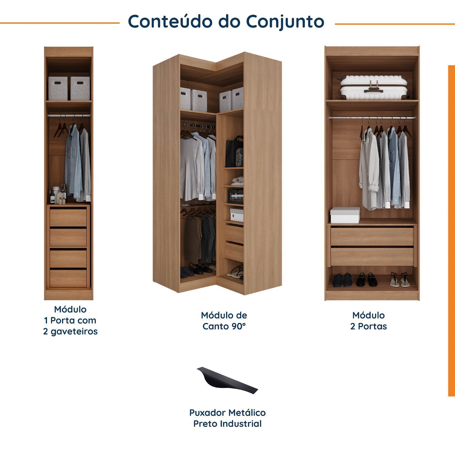 Guarda Roupa Modulado de Canto 5 Portas 3 Peças Hera CabeCasa MadeiraMadeira - 3