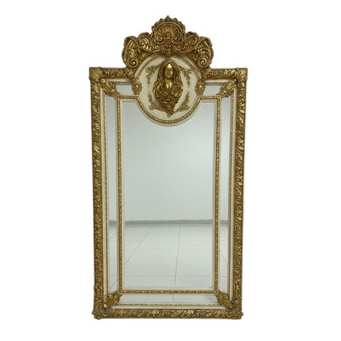Espelho Clássico Retangular Dourado a:211 L:109 P:7cm para Parede e Chão