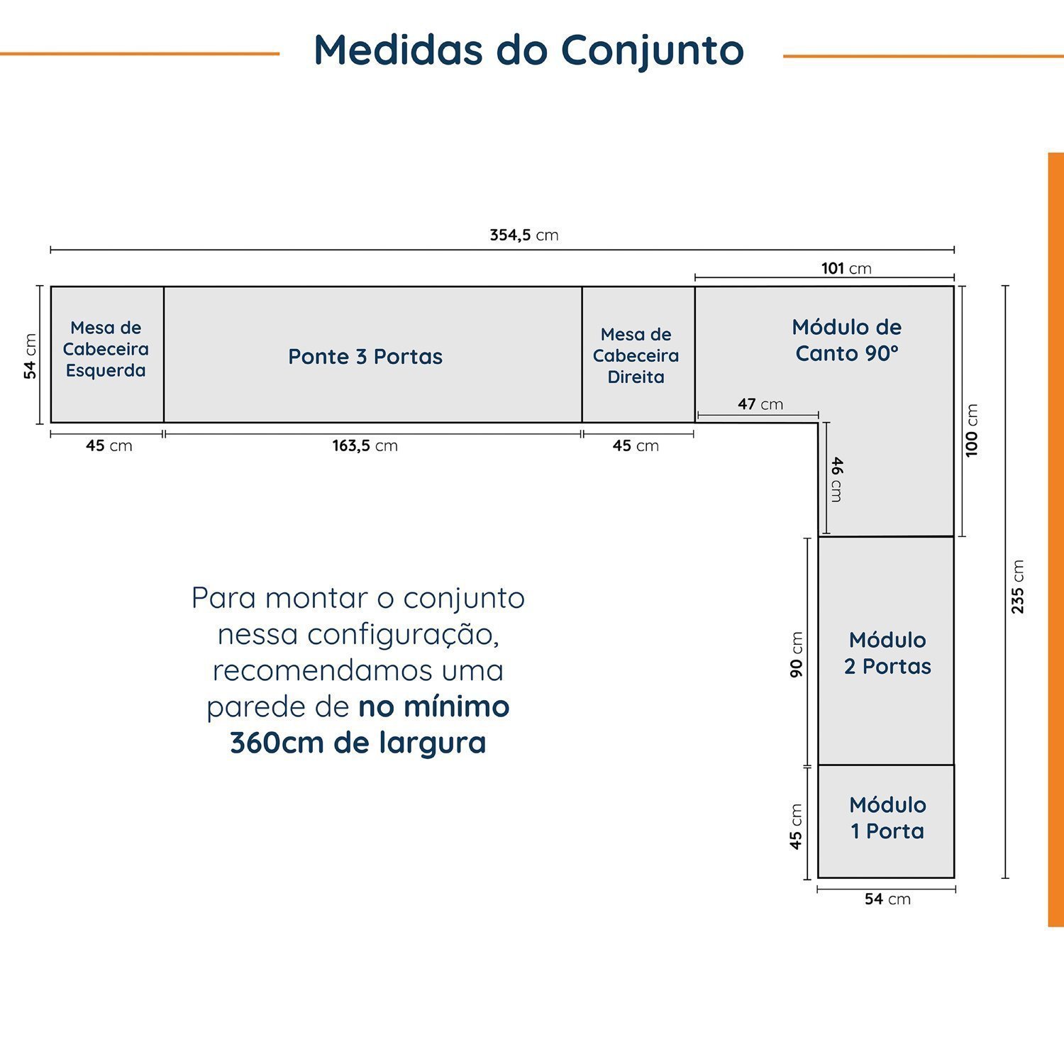 Guarda Roupa Modulado de Casal 12 Portas 6 Peças 2 Mesas de Cabeceira Hera CabeCasa MadeiraMadeira - 4