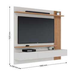 Mesa de Centro Noronha com Painel para Tv Suspenso Juriti 1.8 Off White Matte Freijó - Colibri - 2