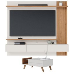 Mesa de Centro Noronha com Painel para Tv Suspenso Juriti 1.8 Off White Matte Freijó - Colibri - 1