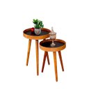 Ver imagem 1 de Jogo Mesa Apoio Lateral Canto Sofá Sala Estar Casa Redonda Ambiente Pequena:Tampos Pretos e Pés Made