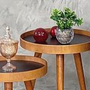 Ver imagem 3 de Jogo Mesa Apoio Lateral Canto Sofá Sala Estar Casa Redonda Ambiente Pequena:Tampos Pretos e Pés Made