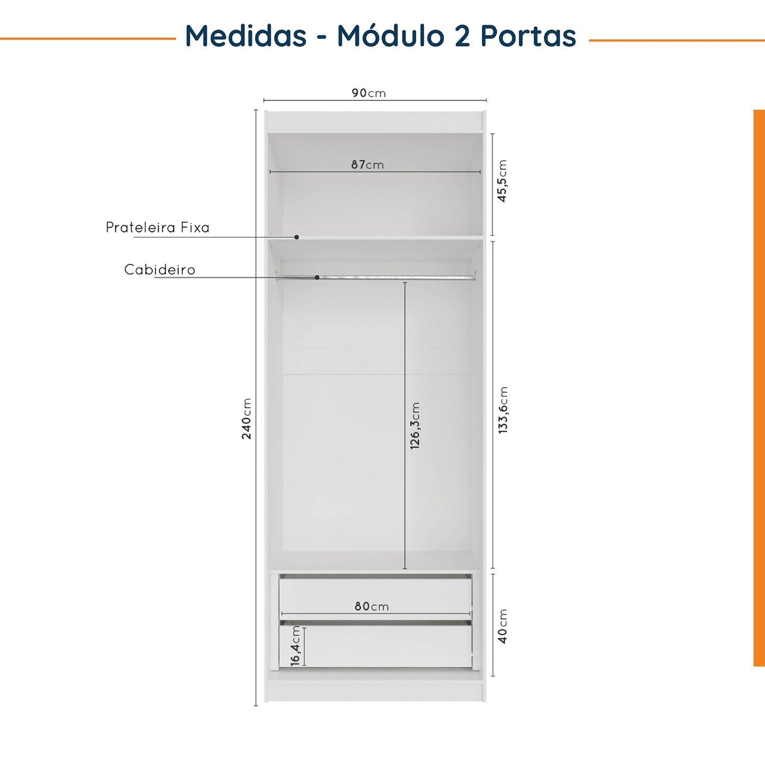 Guarda Roupa Modulado de Canto 12 Portas 6 Peças 1 Mesa de Cabeceira Hera CabeCasa MadeiraMadeira - 10