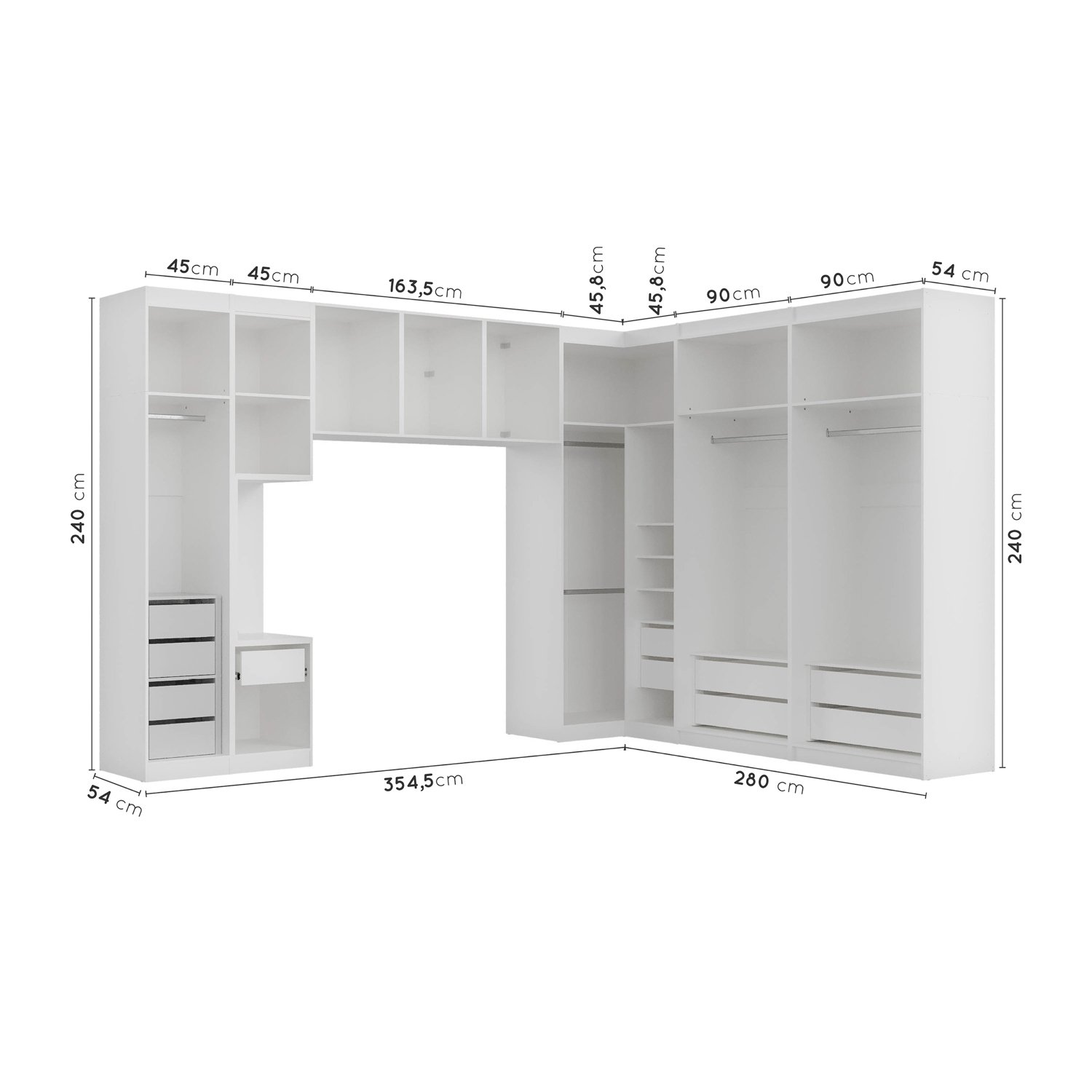 Guarda Roupa Modulado de Canto 12 Portas 6 Peças 1 Mesa de Cabeceira Hera CabeCasa MadeiraMadeira - 5