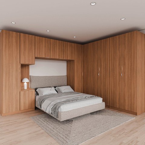 Guarda Roupa Modulado de Canto 12 Portas 6 Peças 1 Mesa de Cabeceira Hera CabeCasa MadeiraOriginals Marrom/Louro