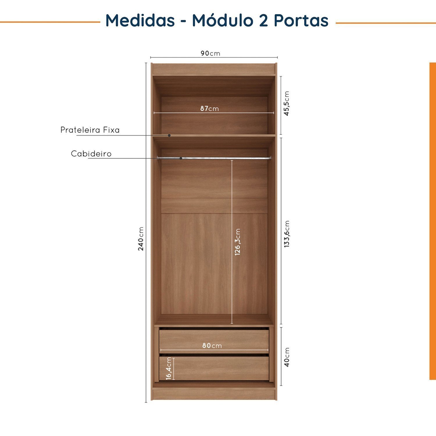 Guarda Roupa Modulado de Canto 12 Portas 6 Peças 1 Mesa de Cabeceira Hera CabeCasa MadeiraMadeira - 10