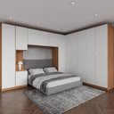 Ver imagem 1 de Guarda Roupa Modulado de Canto 12 Portas 6 Peças 1 Mesa de Cabeceira Hera CabeCasa MadeiraOriginals Marrom/Louro/Algodão