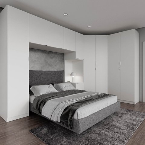 Guarda Roupa Modulado de Canto 10 Portas e 2 Mesas de Cabeceira Hera CabeCasa MadeiraOriginals Branco/Algodão