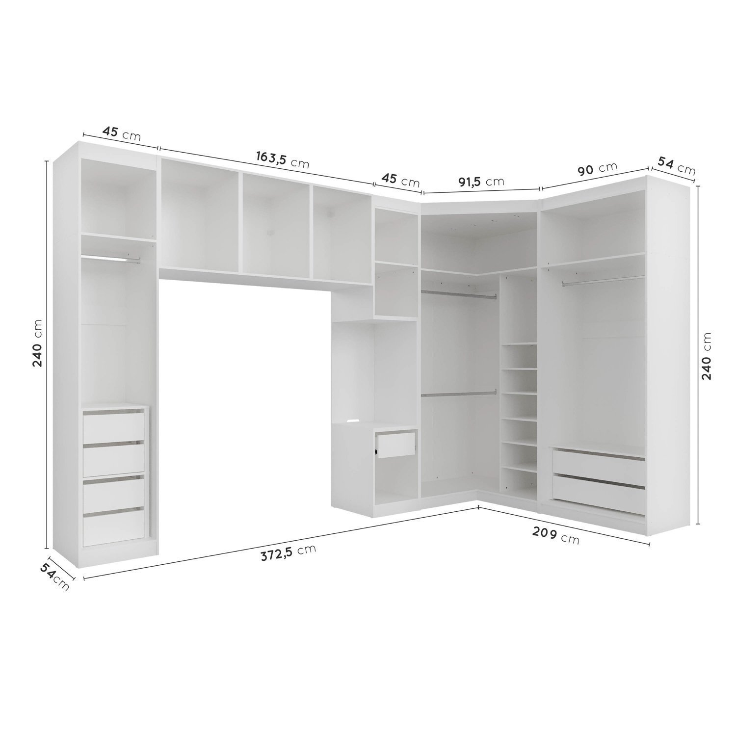 Guarda Roupa Modulado de Canto 10 Portas 5 Peças e 2 Mesas de Cabeceira Hera CabeCasa MadeiraMadeira - 5