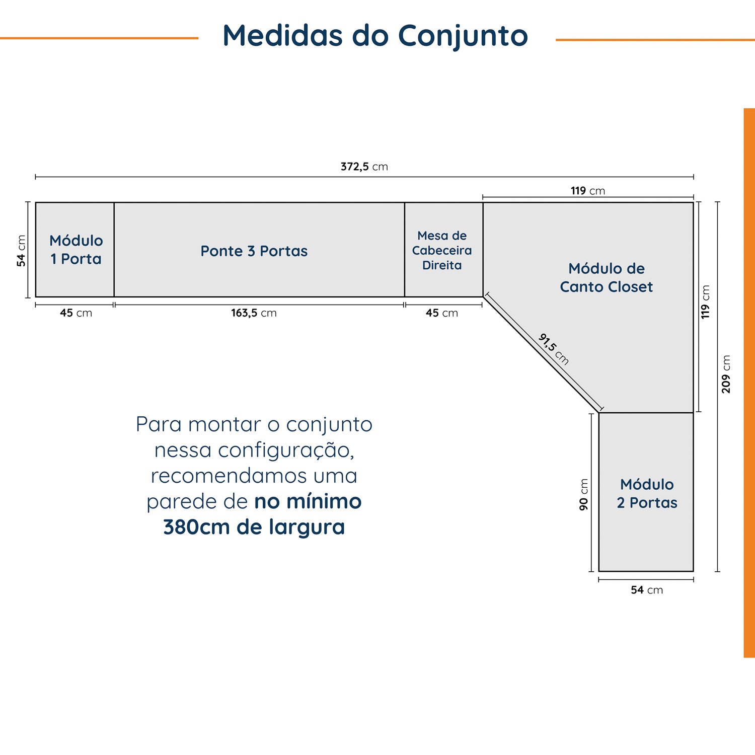 Guarda Roupa Modulado de Canto 10 Portas 5 Peças e 2 Mesas de Cabeceira Hera CabeCasa MadeiraMadeira - 4